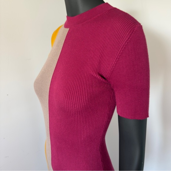 Lulus Dianna Magenta Colorblock Bodycon Midi Dress Short Sleeve Small - Picture 3 of 9